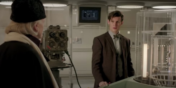 First Doctor & Eleventh Doctor on set of BBC's 50th Doctor Who anniversary docudrama "An Adventure in Space and Time"